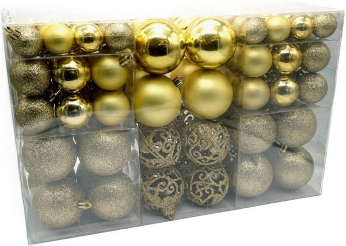 Buri Weihnachtsbaumkugeln 100er-Set in Gold aus Kunststoff als runder Hängeornament-Baumschmuck - Bild 1