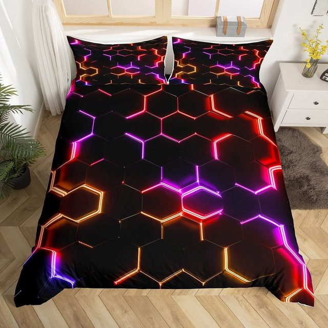 Bettwäsche-Set Your Warm Home mit 3D Geometrie-Wabenmuster in Pink, Blau und Schwarz, Material Mikrofaser, B/H: 135 x 200 cm - Bild 1
