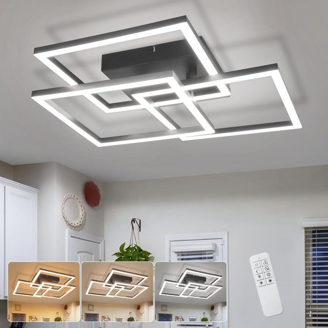 Moderne LED Deckenlampe von Nettlife in Weiß, dimmbar mit Fernbedienung, eckiges Design für Wohnzimmer, Schlafzimmer, Küche oder Büro, 31W, B/T/H: 40,0 x 40,0 x 8,7 cm - Bild 1