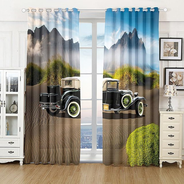 Yiran Furniture 3D-Vorhang mit Auto- und Sportwagenmotiv, 2 Paneele, halbtransparent, Polyester, Mehrfarbig, Breite: 60 cm, Höhe: 60 cm - Bild 1