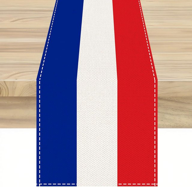 JINGYUE Pet Tischläufer aus Leinen mit blau weiß rot gestreiftem Design, Breite: 150 cm, Tiefe: 33 cm - Bild 1
