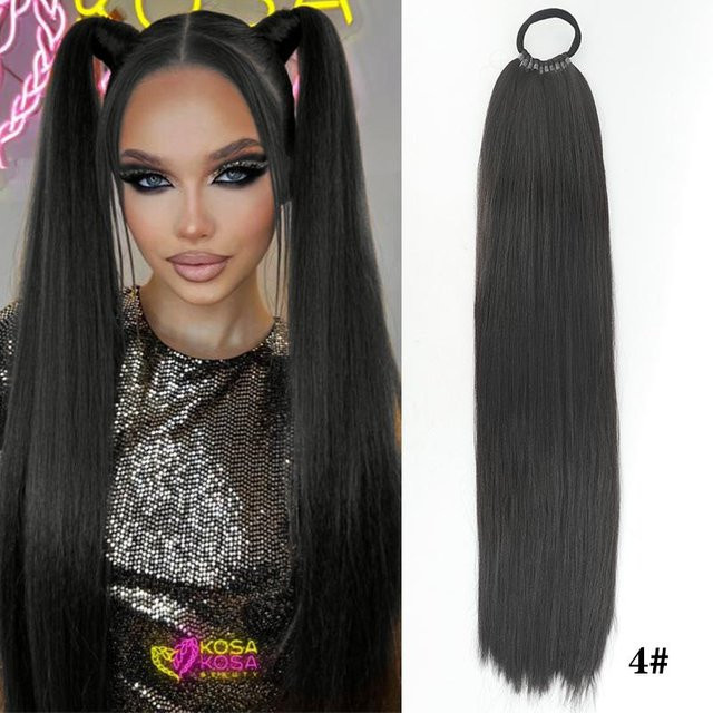 Lupu Yaki Straight Synthetischer Pferdeschwanz Haarteil, 60 cm, Grau, Damen - Bild 1