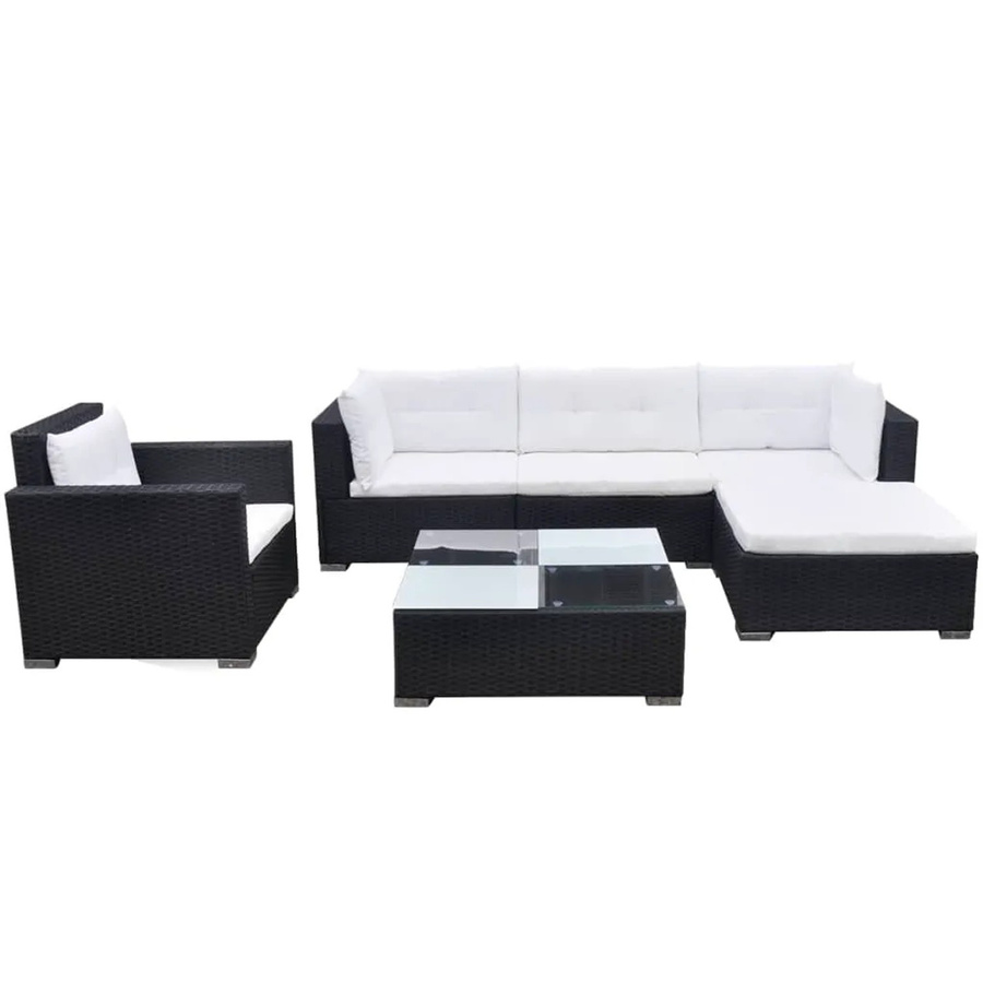 vidaXL 6-tlg Garten-Lounge-Set Modell 10 in Schwarz mit Auflagen und Polstern aus Poly Rattan und Metallgestell - Bild 2