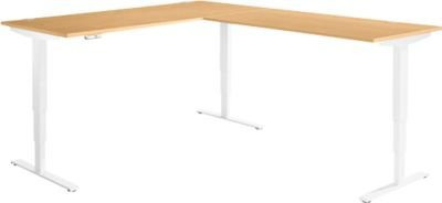Winkelschreibtisch AERO FLEX elektrisch höhenverstellbar mit T-Fuß in Buche und Weiß, B: 200 cm, T: 240 cm - Bild 1