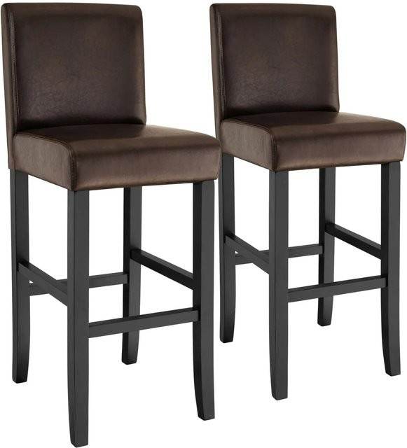 tectake Barhocker 2er Set aus Kunstleder und Massivholz in Braun, B/T/H: 41 x 40 x 107 cm, Sitzhöhe: 76 cm - Bild 2