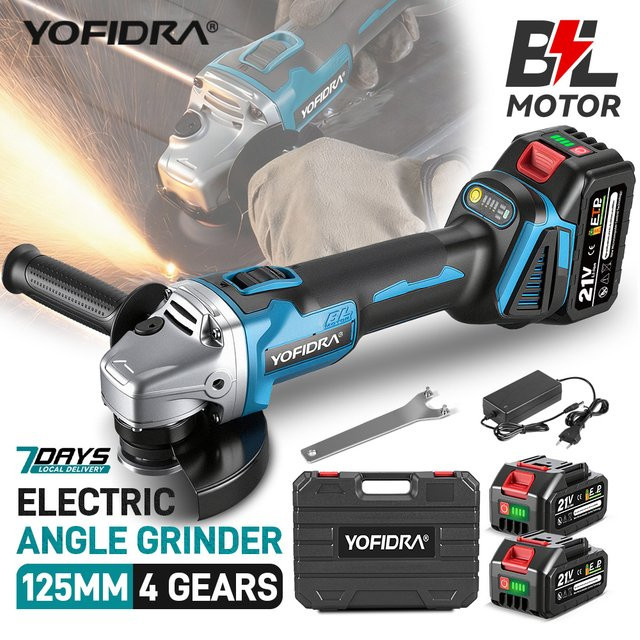 YOFIDRA Bürstenloser elektrischer Winkelschleifer Blau, 125 mm, kompatibel mit Makita LXT Akku, zum Schleifen, Polieren und Schneiden von Metall und Holz - Bild 1