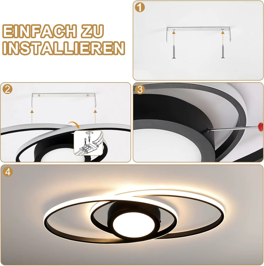 Moderne LED Deckenlampe von Nettlife in Schwarz, rund, dimmbar mit Fernbedienung und CCT-Farbtemperatursteuerung, 48W - Bild 5