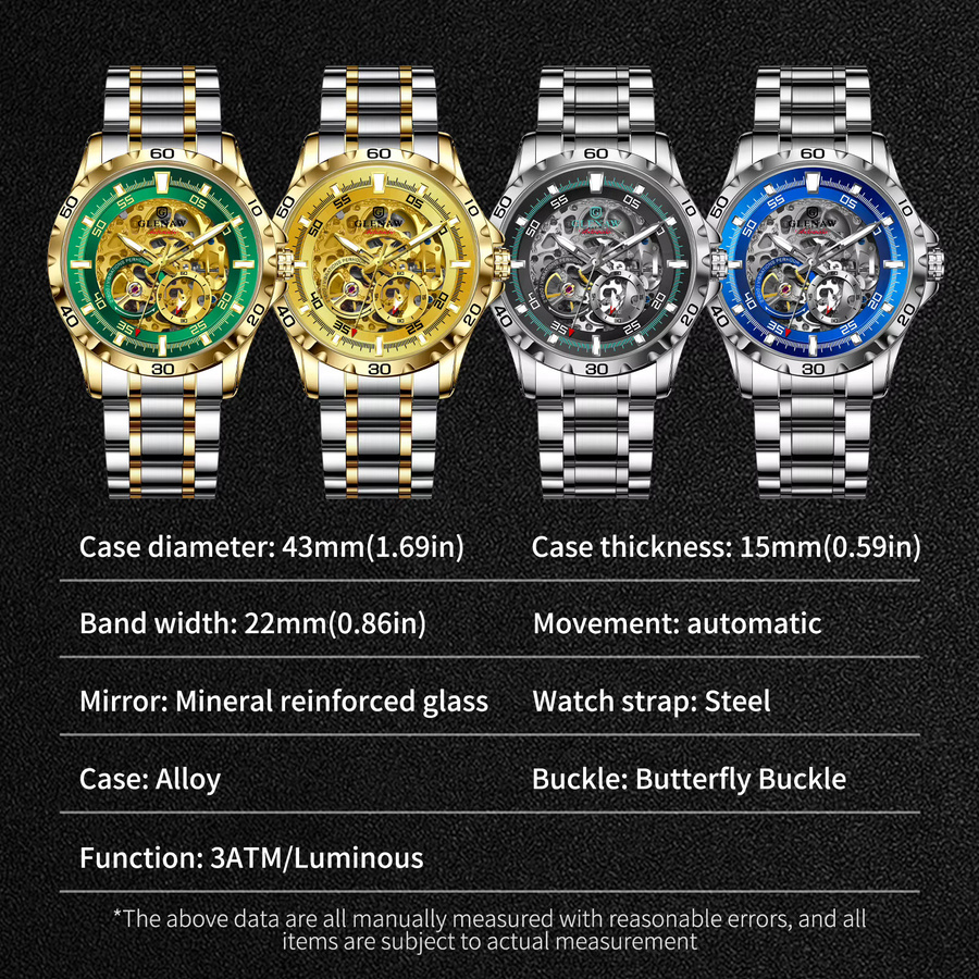 Glenaw Armbanduhr, Automatik, Edelstahl, Gold, Herren - Bild 3