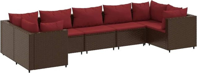 vidaXL 7-tlg Garten-Lounge-Set in U-Form aus braunem Poly-Rattan mit Kissen und pulverbeschichtetem Stahlgestell - Bild 1