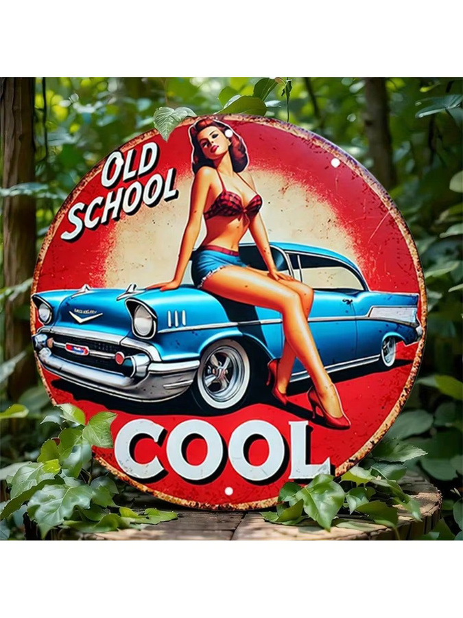 Retro Metallblechschild CIFBUY Pin-Up-Girl Wandkunst in Mehrfarben, Durchmesser: 20,32 cm - Bild 5