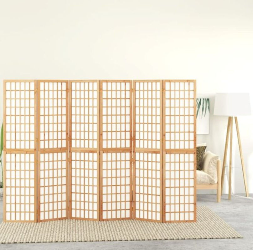 6-tlg. Paravent im japanischen Stil von vidaxl, braun und weiß, B/H: 240 x 170 cm - Bild 1