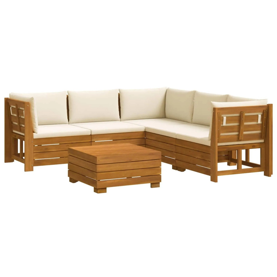 vidaXL Outdoor-Sofagarnitur aus Akazie Massivholz in Braun mit Kissen und Tisch, L-Form, 6-teiliges Set - Bild 2