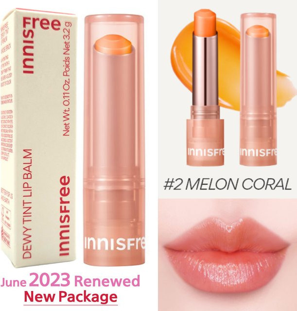 Innisfree Dewy Tint Lippenbalsam, Melon Coral, 3,2 g, Glänzend - Bild 1