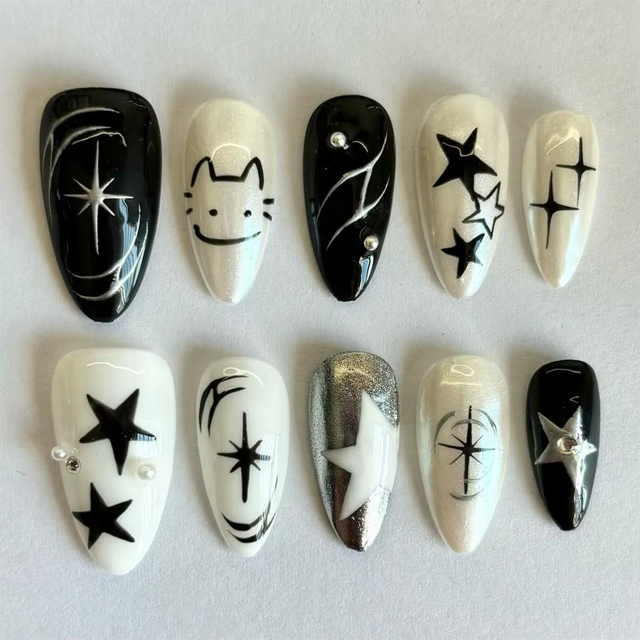 Full Beauty Nagelaufkleber Katze Hund, Schwarz Silber, Glänzend - Bild 2