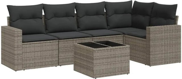 vidaXL 6-teilige Garten-Sofagarnitur in L-Form aus grauem Poly-Rattan mit wetterfesten Kissen und pulverbeschichtetem Stahlgestell - Bild 1