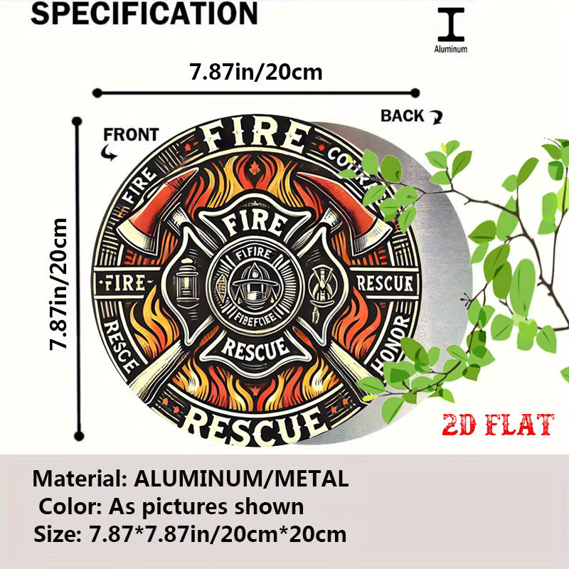 Potdemiel Rundes Aluminium-Wandschild Feuerwehrmann-Rettung im Vintage-Design, Durchmesser: 19,81 cm, Mehrfarbig - Bild 2