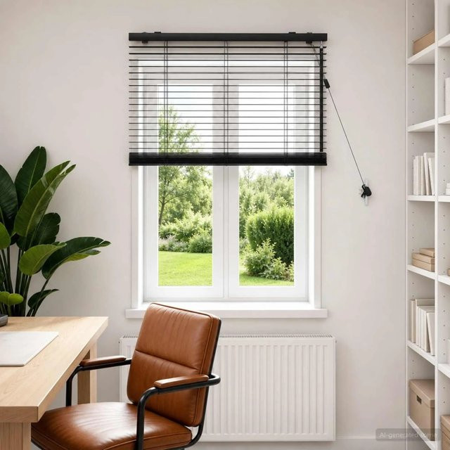 vidaXL Venezianische Jalousie aus Holz in Schwarz, B/H: 70 x 160 cm, Lamellenbreite: 35 mm - Bild 1