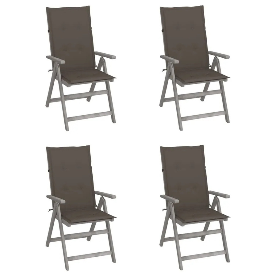 vidaXL Set aus 4 verstellbaren Hochlehner-Gartenstühlen aus Akazien-Massivholz mit Auflagen in Grau und Taupe - Bild 2