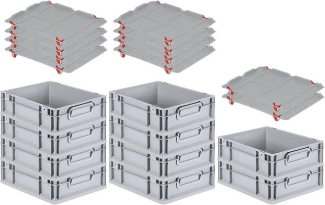 PROREGAL SparSet 10x Eurobox NextGen Grip mit Auflagedeckel und 4 roten Schiebeschnappverschlüssen, Grau, H x B x T: 12 x 30 x 40 cm - Bild 1