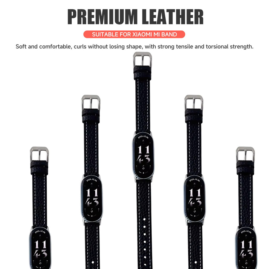 FancyWrist Uhrenarmband Leder, Schwarz, Lychee-Textur, für Miband 10 9 8 - Bild 2