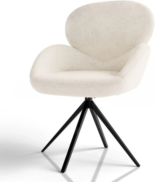 Juskys Drehstuhl Albano aus Bouclé Stoff in Creme, 360 Grad drehbar mit modernem Design, B/T/H: 65 x 59 x 90 cm - Bild 1