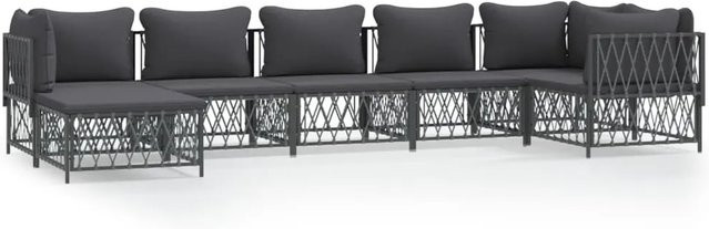 vidaXL 7-tlg Garten-Lounge-Set in L-Form mit Kissen, Anthrazit, pulverbeschichteter Stahl und Textilene - Bild 1