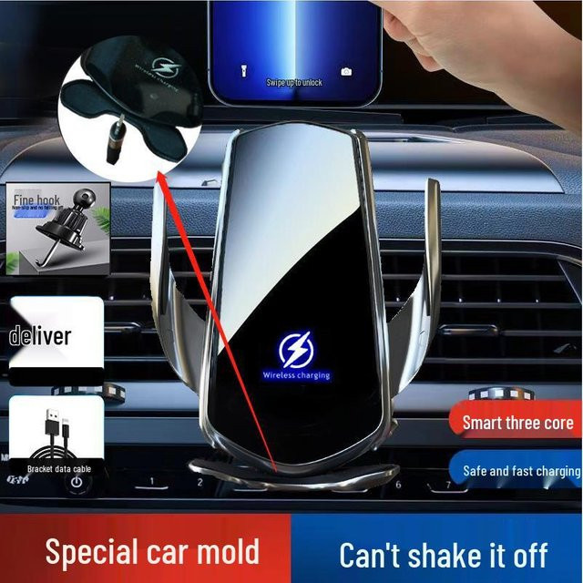 GearUp AutoMoto Kabelloser Auto-Handyhalter für die Lüftung in Silber mit automatischer Öffnungs- und Schließfunktion und Anti-Vibrations-Technologie - Bild 1