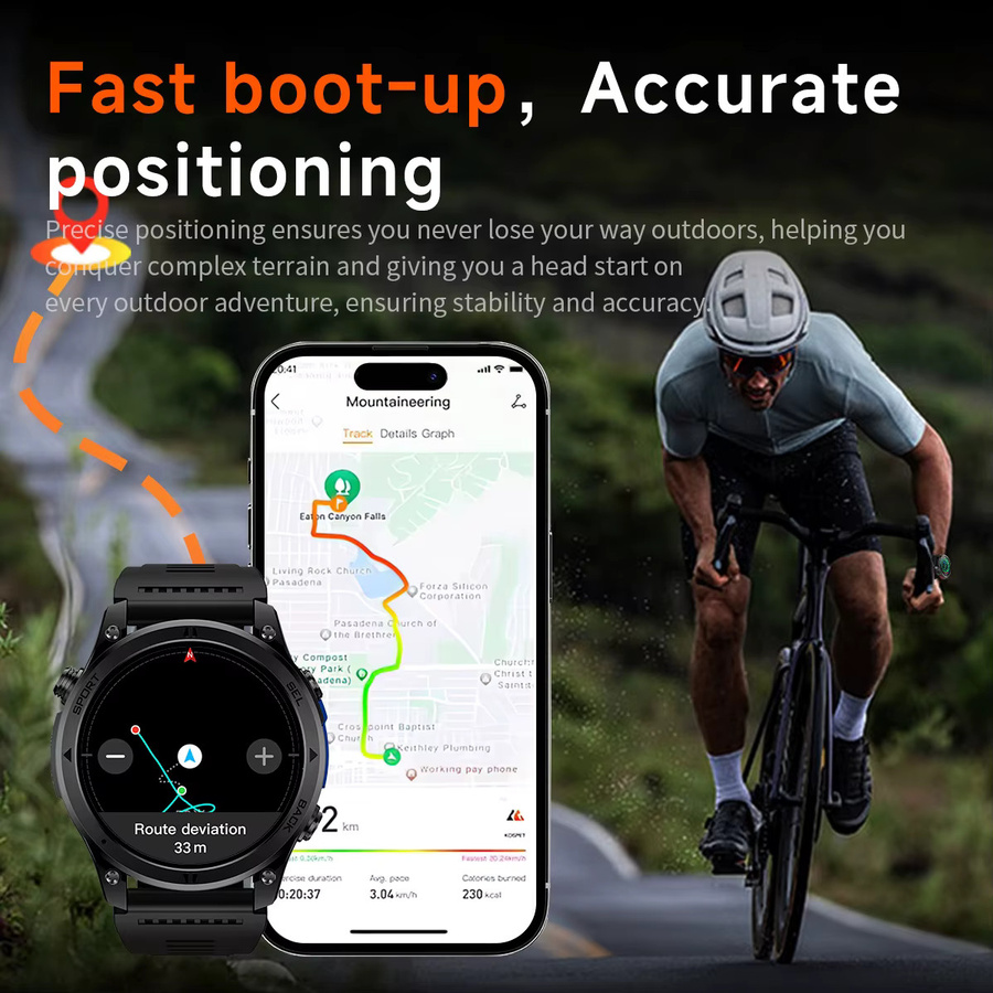 Rollstimi T-Rex3 Pro Herren-Smartwatch in Schwarz und Blau mit GPS-Pfadverfolgung, 530mAh Akku und IP68 wasserdichtem Sport-Fitness-Tracker inklusive Outdoor-Kompass - Bild 2