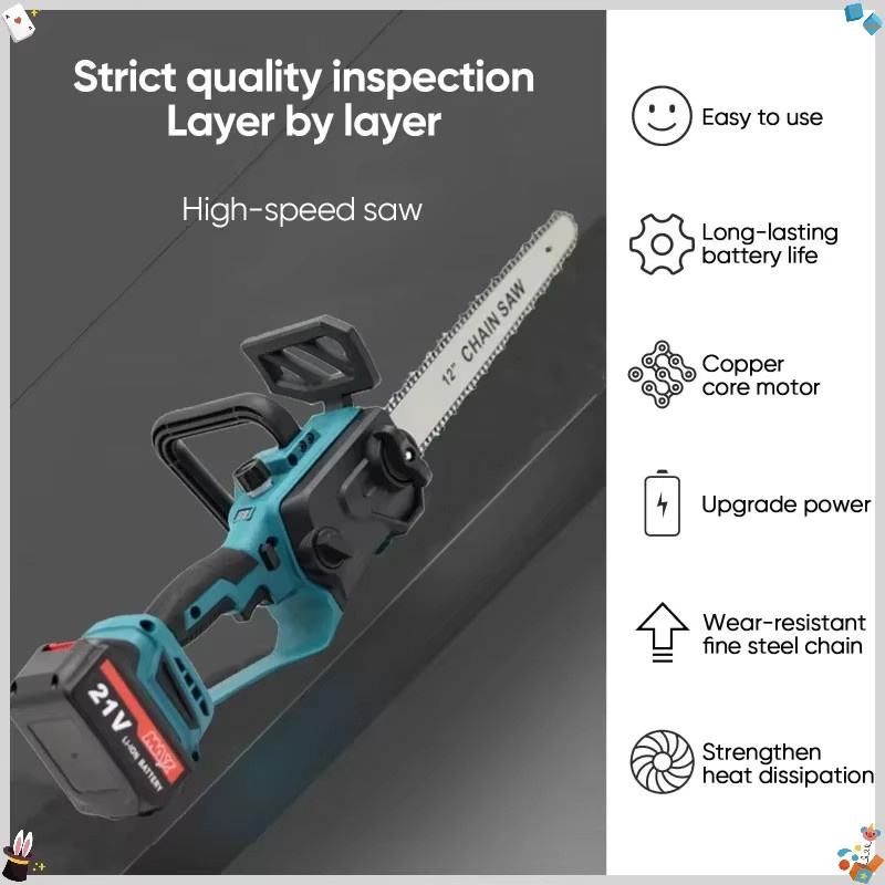 Makita Akku-Kettensäge 600W mit 12 Zoll Schiene, kabellose elektrische Holzbearbeitungs-Säge in Blau für 18/20V Akkus - Bild 5
