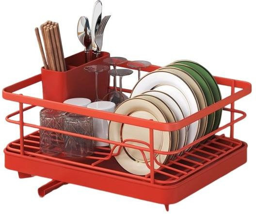 Vireo Abtropfgestell für Geschirr mit Besteckhalter und Abtropfschale, Rot, B/T/H: 40,5 x 13,0 x 13,0 cm - Bild 1