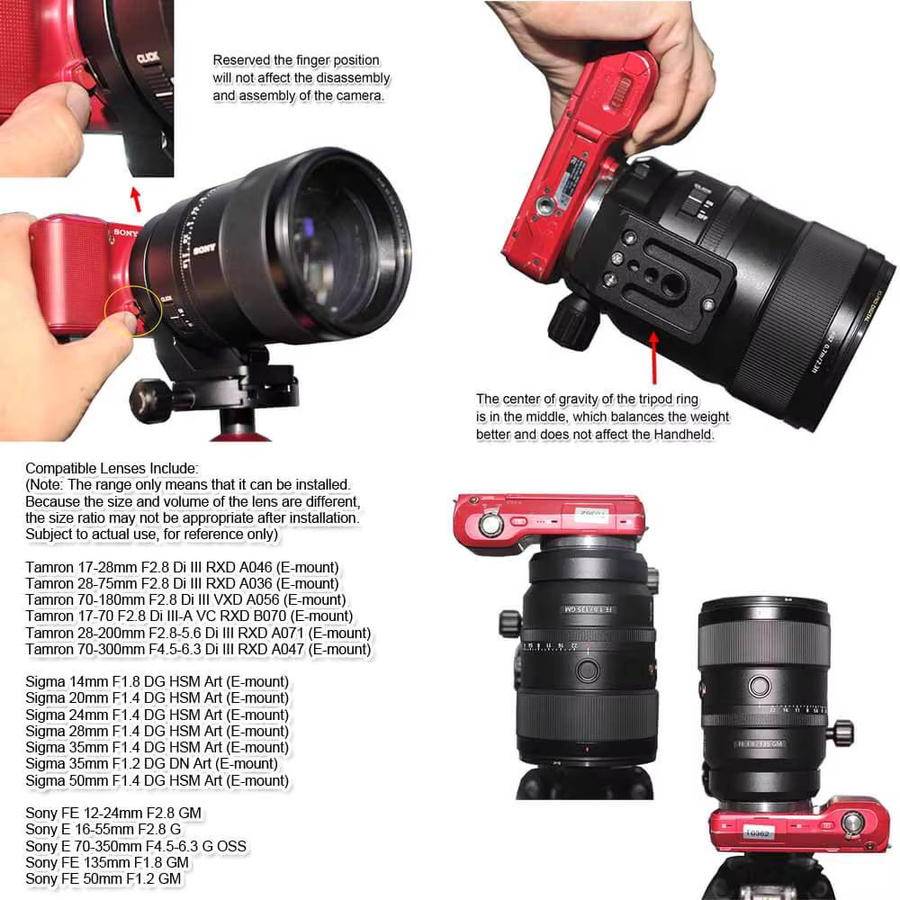 IShoot Objektiv-Kragen mit Arca-Schweizer Quick Release Platte für Sony FE 12-24mm F/2,8 GM, Schwarz - Bild 2