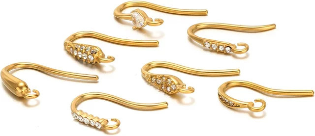 Luksteel Ohrringe Haken, Edelstahl, Zirkon, Gold, Unisex - Bild 1