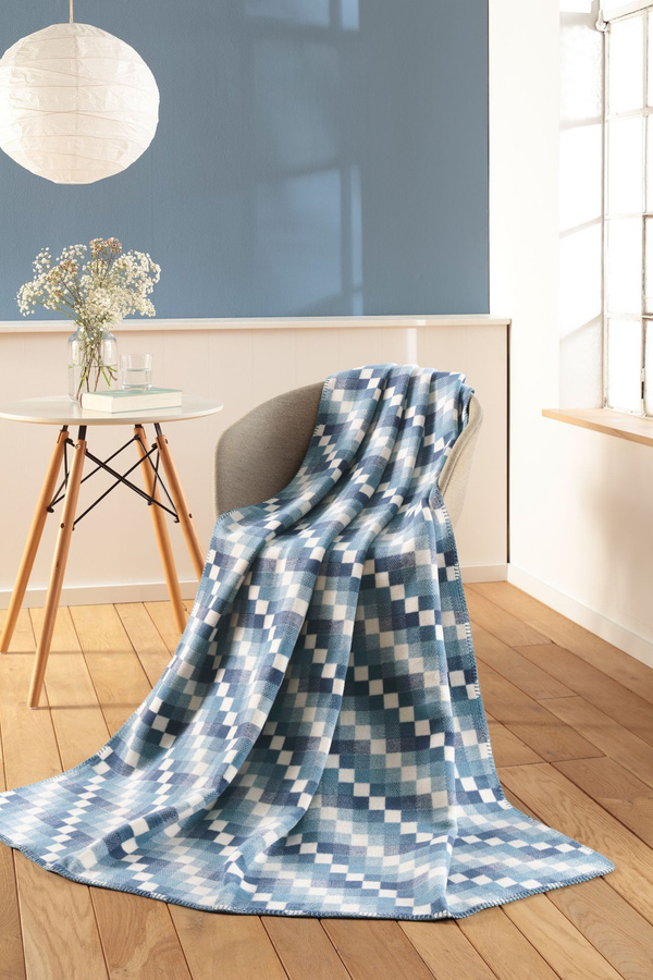Biederlack Wohndecke Stairway Karo Kuscheldecke blau weiß B/B: 150 x 200 cm - Bild 1