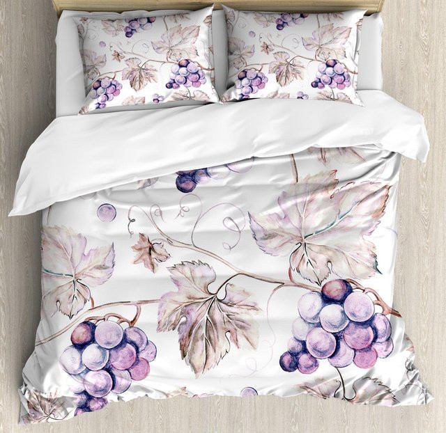 Bettwäscheset Binchi Outdoor Product mit Lila Trauben und Weinrebenblättern, 3-teilig, Farbe: Lila, B/H: 155 x 215 cm - Bild 1
