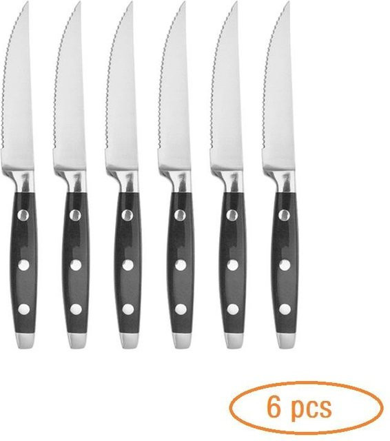 4 bis 10-teiliges Steakmesser-Set aus Edelstahl mit schwarzem POM-Kunststoffgriff, Allzweck- und Fleischmesser, Klingenlänge: 21,6 cm, Farbe: Schwarz - Bild 1