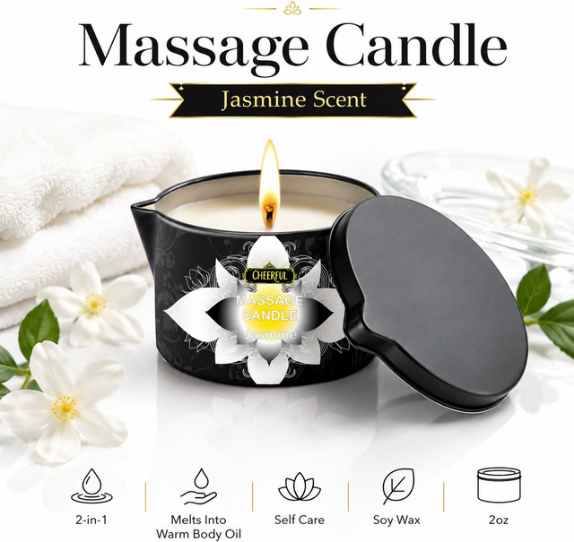 EVODUCK Jasmin-Massageöl-Kerze aus natürlichem Sojawachs für die Körpermassage und Aromatherapie in Orange und Schwarz - Bild 1