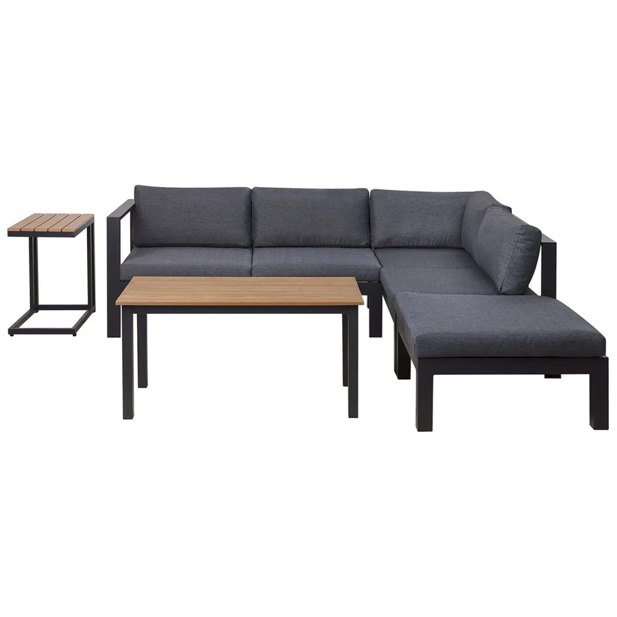 Beliani Lounge Set MESSINA Gartenmöbel L-Form in Dunkelgrau mit Ottoman und Couchtisch, B/T/H: 224 x 224 x 66 cm - Bild 2