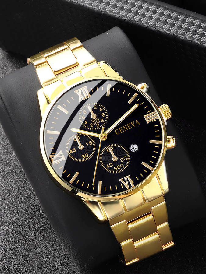 CMK Armbanduhr Quarz, Gold, Edelstahl, Schwarz, Herren, Datum - Bild 5