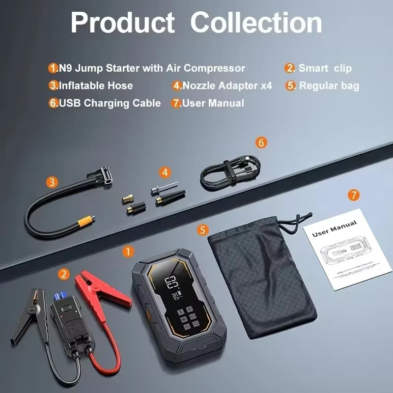Vyvylabs Auto-Starthilfe mit 1000A Spitzenstrom und 150PSI Luftkompressor-Pumpe, Tragbarer Batterie-Booster und Powerbank mit LED-Licht für Auto und SUV - Bild 6