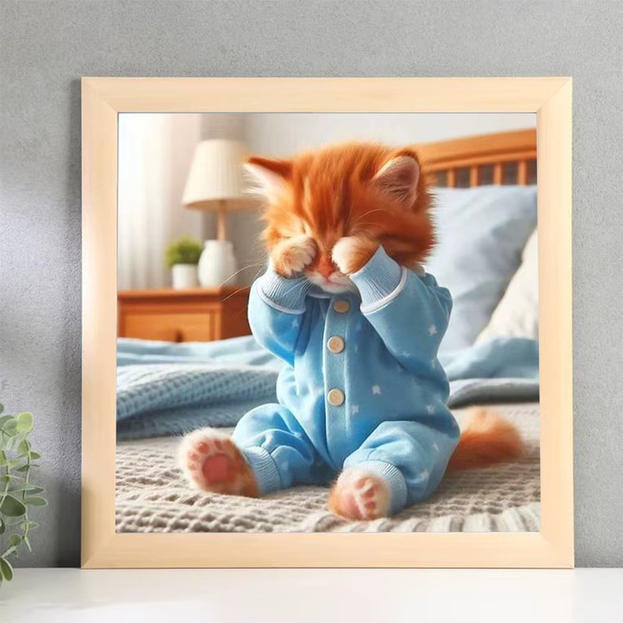 Huacan Diamantmalerei Katze als Mosaik-Bastelset mit quadratischen Steinen in Mehrfarbig für deine Schlafzimmer-Dekoration - Bild 2