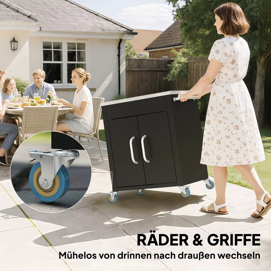 HOMCOM Küchenwagen in Schwarz mit Edelstahlgriff und Rollen, B/T/H: 50 x 50 x 86,5 cm - Bild 6