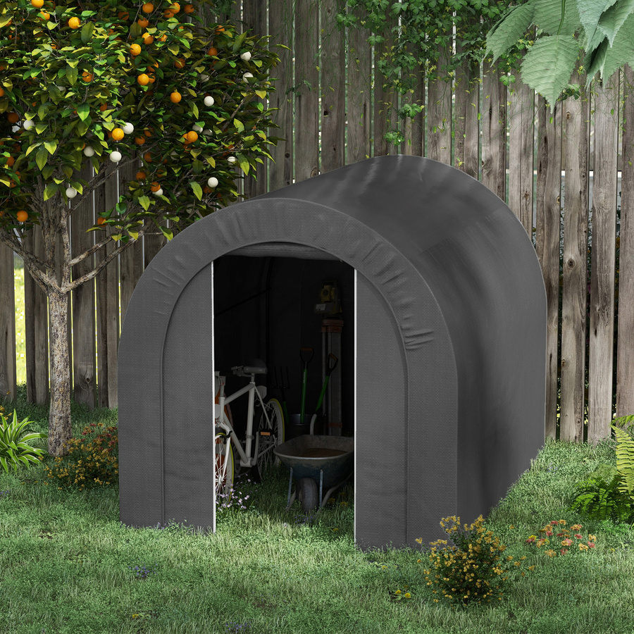 Outsunny Garten-Aufbewahrungszelt Fahrradgarage aus PE-Plane mit verzinktem Metallrahmen, dunkelgrau, B/T/H: 240 x 180 x 190 cm - Bild 2