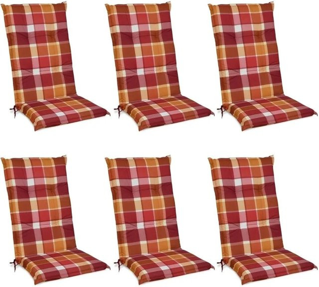 Beautissu Sunny RO Hochlehner Sitzkissen 6-teiliges Set, Rot Kariert, B: 120 cm, H: 50 cm, T: 6 cm - Bild 1