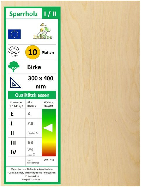 HolzFee 10 Stück Birken-Sperrholzplatten Klasse I Bastelholz in Beige, B/H: 30 x 40 cm, Stärke: 0,3 cm - Bild 1