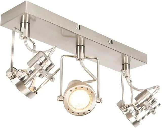 QAZQA Industrieller Deckenstrahler Suplux aus Edelstahl in Silber, 3-flammig, drehbar und schwenkbar, GU10 - Bild 1