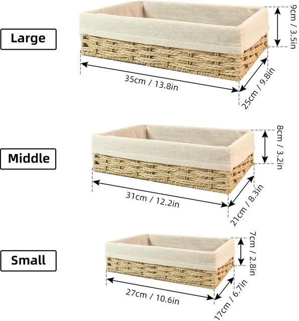 mfySpace Weidenaufbewahrungskorb Set aus handgewebtem Papierseil, 3 Stück, Beige - Bild 1