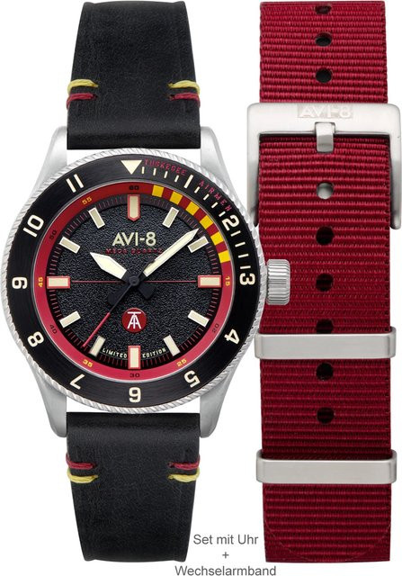 AVI-8 Herrenuhr, Analoguhr, Quarz, Edelstahl, 40 mm, Leder, Schwarz - Bild 1