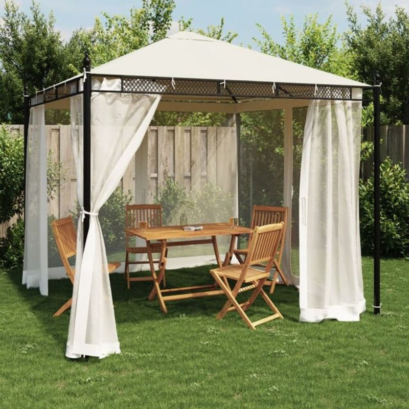vidaxl Pavillon mit Netzwänden aus Stahl in Creme, B/T: 2,93 x 2,93 m - Bild 1