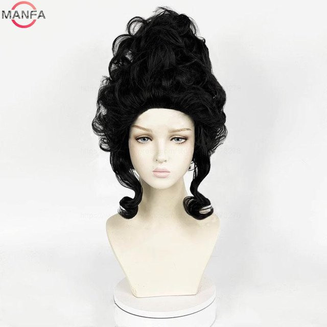 Marie Antoinette Synthetische Haarperücke, Mittel Lockig, Schwarz - Bild 1