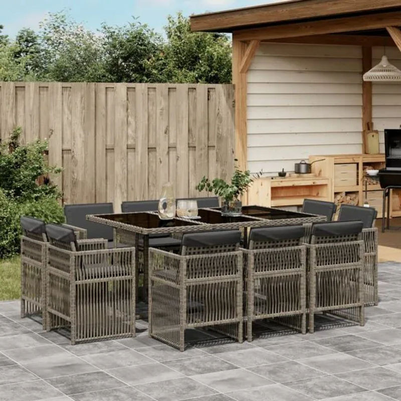11-teilige moderne Garten-Essgruppe aus Poly-Rattan mit Kissen in Grau und Schwarz von vidaxl - Bild 1